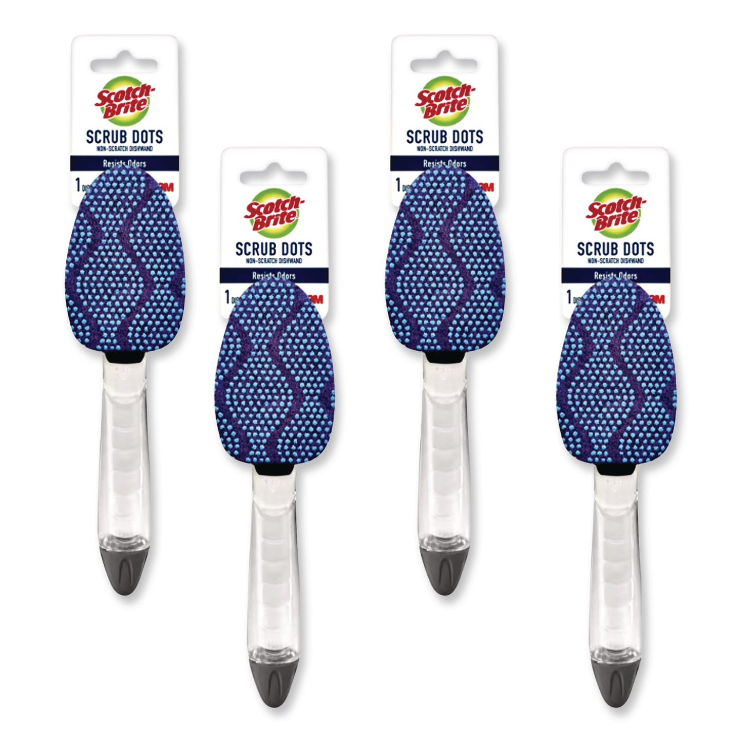 MMM6904BX Scrub Dots Non-Scratch Dishwand, Blue, 4/Box