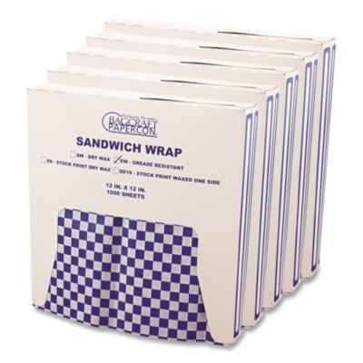 BGC057850 Grease-Resistant Paper Wraps And Liners, 12 X 12, Blue Check, 1,000/box, 5 Boxes/carton BAGCRAFT