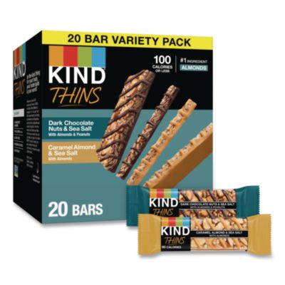 KND41888 Thins Dark Chocolate Nuts and Sea Salt/Caramel Almond and Sea Salt Variety Pack, 0.74 oz Bar, 20/Box KIND LLC