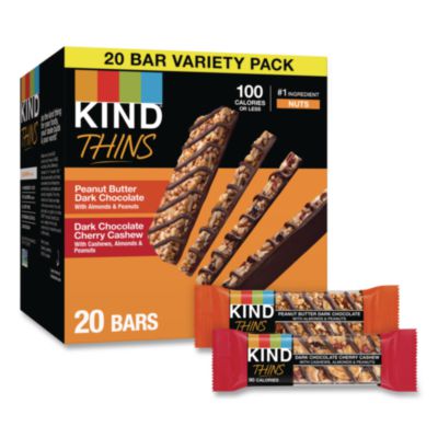 KND41891 Thins Peanut Butter Dark Chocolate and Dark Chocolate Cherry Cashew Variety Pack, 0.74 oz Bar, 20/Box KIND LLC