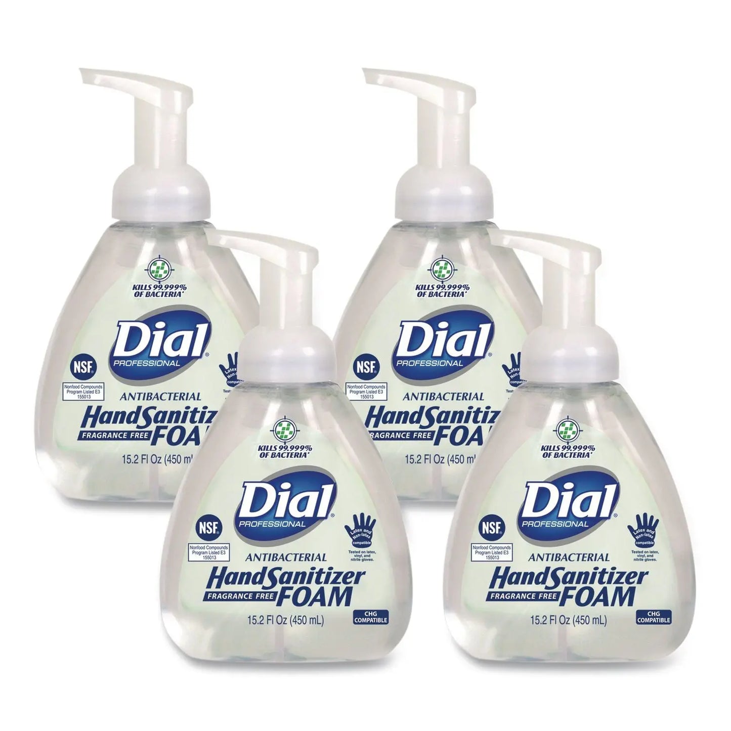 DIA06040 Antibacterial Foam Hand Sanitizer, 15.2 Oz Pump Bottle, Fragrance-Free, 4/carton Dial Professional