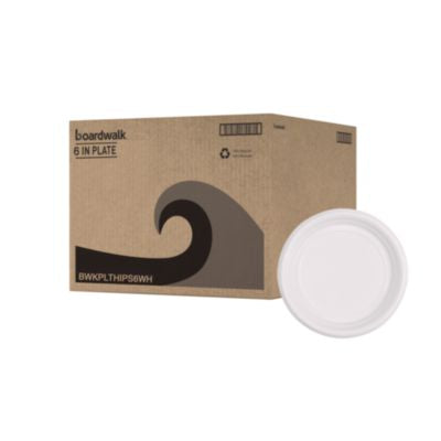 BWKPLTHIPS6WH Hi-Impact Plastic Dinnerware, Plate, 6" Dia, White, 1,000/carton BOARDWALK