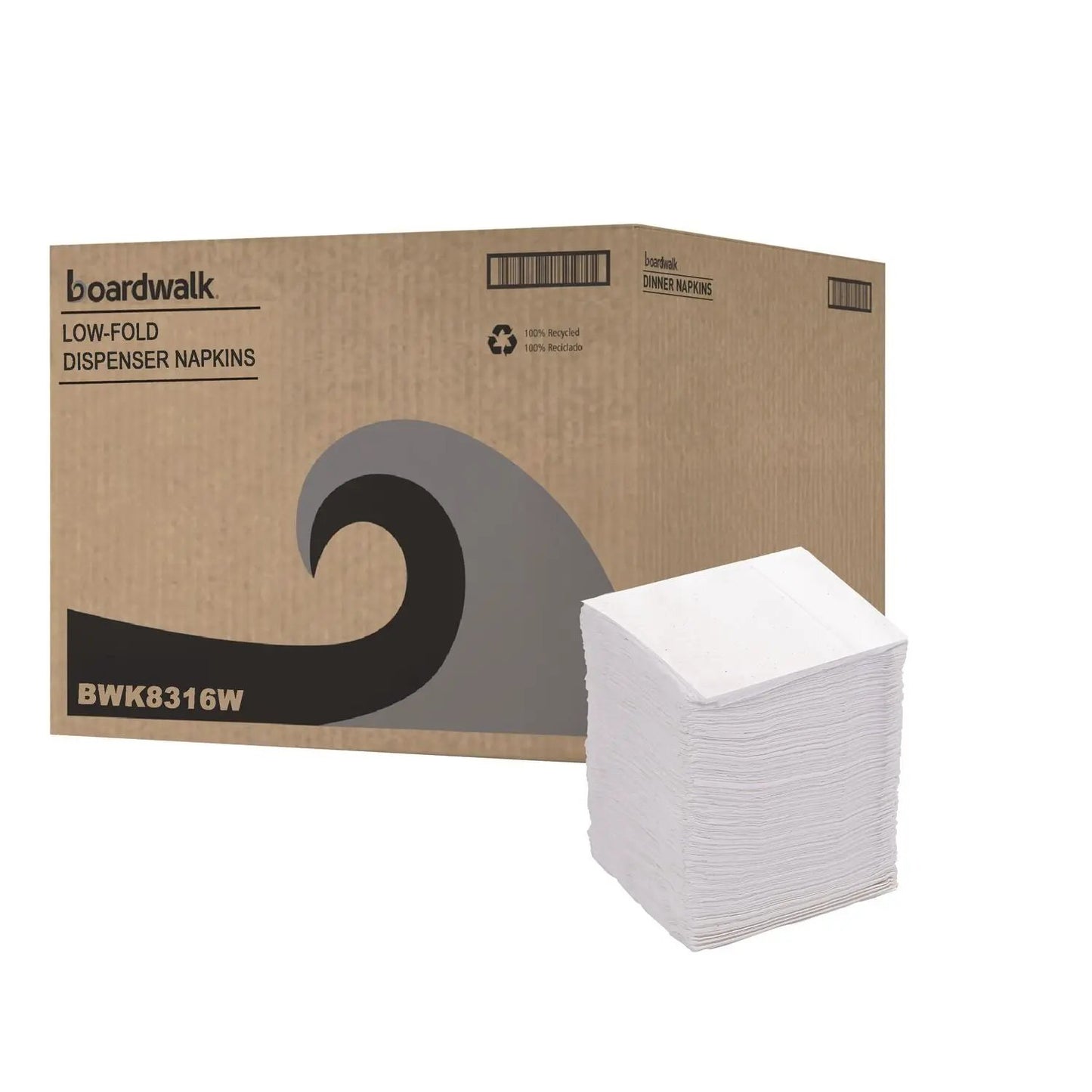 BWK8316W Low-Fold Dispenser Napkins, 1-Ply, 7 x 12, White, 400/Pack, 20 Packs//Carton Boardwalk