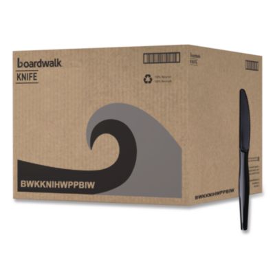 BWKKNIHWPPBIW Heavyweight Wrapped Polypropylene Cutlery, Knife, Plastic, Black, 1,000/Carton BOARDWALK