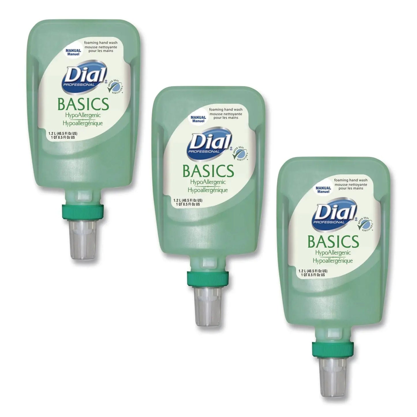 DIA16714 Basics Hypoallergenic Foaming Hand Wash Refill for FIT Manual Dispenser, Honeysuckle Scent, 1.2 L, 3/Carton Dial Professional