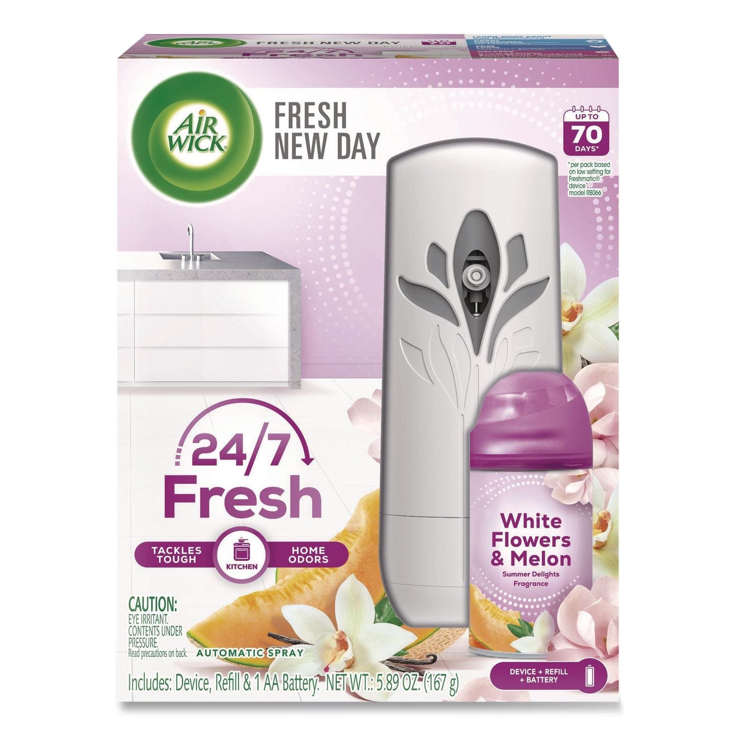RAC88410KT Freshmatic Ultra Automatic Sprayer Starter Kit, 5.89 oz, White Flowers and Melon Summer Delights, Asst Dispenser Color Air Wick