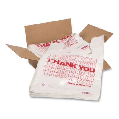 BPC10519THYOU Thank You High-Density Shopping Bags, Have a Nice Day Labeling, Cut-Out Handles, 10" x 5" x 19", White/Red, 2,000/Carton