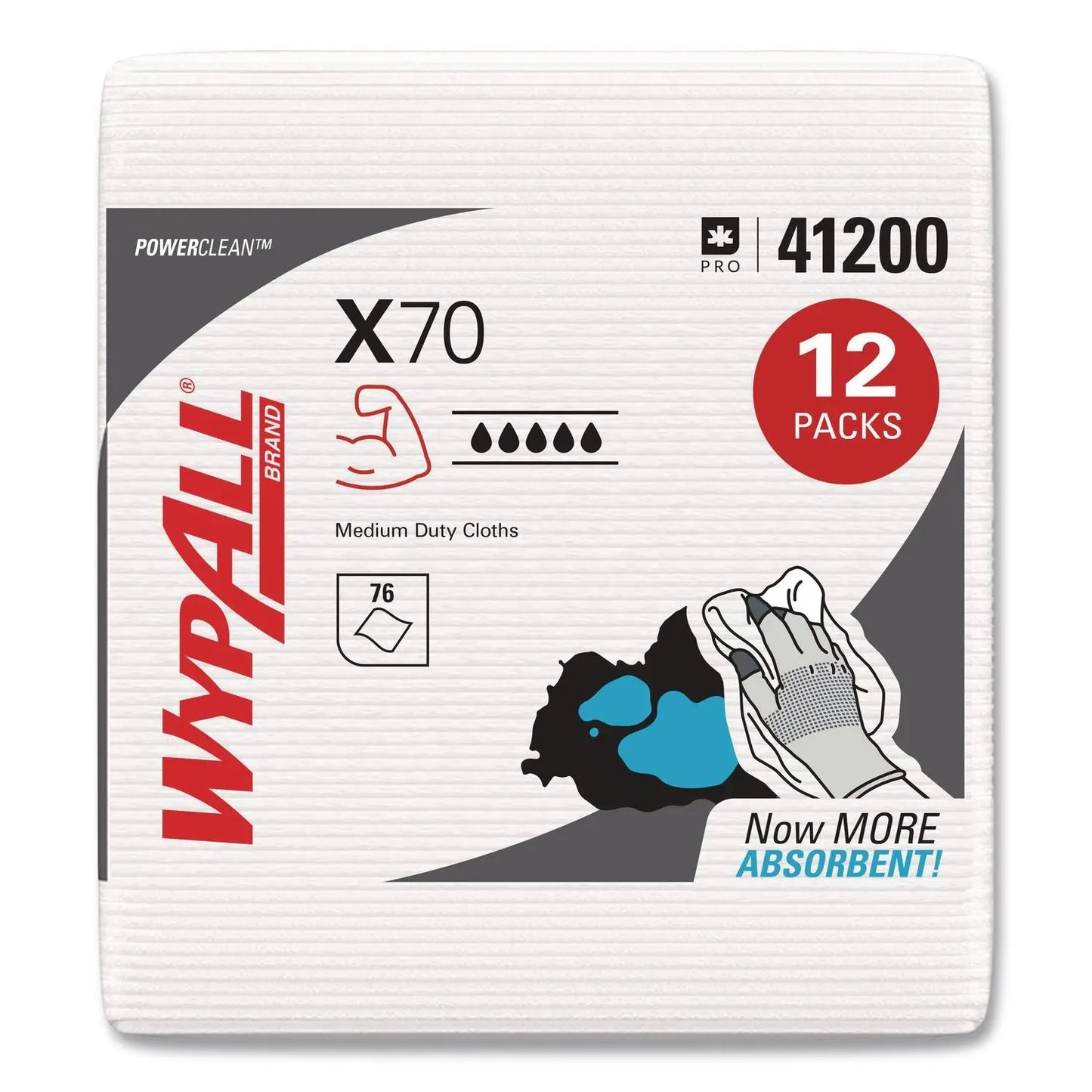 KCC41200 X70 Cloths, 1/4 Fold, 12.5 x 12, White, 76/Pack, 12 Packs/Carton WypAll