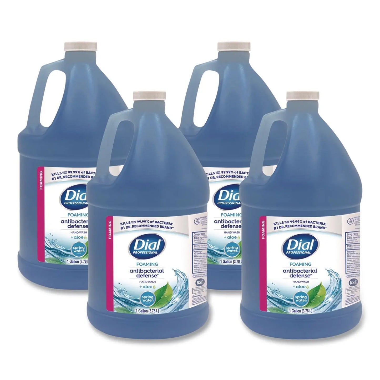 DIA35458 Antibacterial Defense Foaming Hand Wash Refill, Plus Aloe Formula, Spring Water Scent, 1 gal, 4/Carton Dial Professional