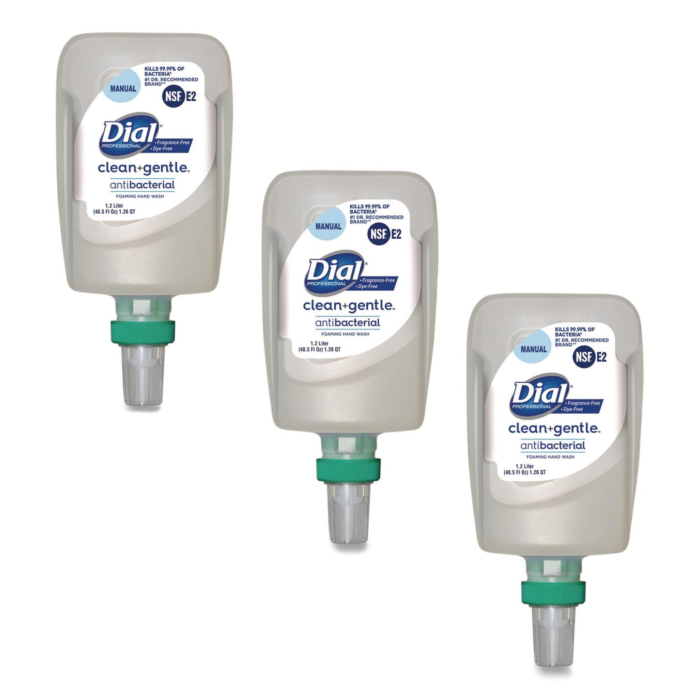 DIA32100CT Clean+Gentle Antibacterial Foaming Hand Wash Refill for FIT Manual Dispenser, Fragrance-Free, 1.2 L, 3/Carton