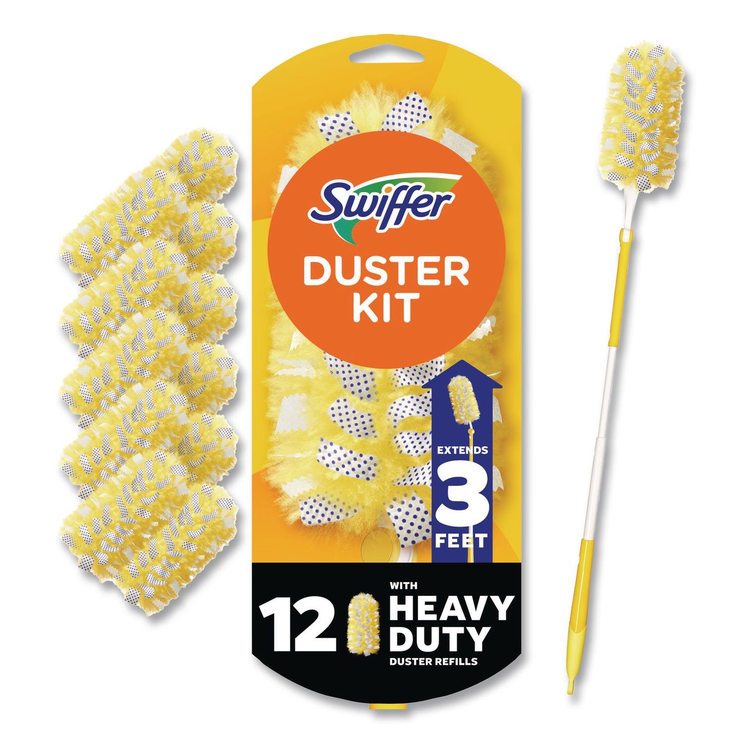 PGC77300 Heavy Duty Dusters Starter Kit, Handle Extends To 3 Ft, 1 Handle With 12 Duster Refills Swiffer