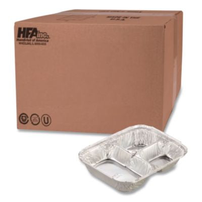 HFA204535250W Aluminum Oblong Container with Lid, 3 Compartments, 24 oz, 8.5 x 6.38 x 1.47, Silver, 250/Carton HOFFMASTER