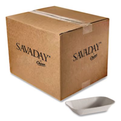 HUH10403CT Savaday Molded Fiber Food Tray, 5 x 7, Beige, Paper, 250/Bag, 4 Bags/Carton