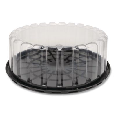PCTYEH89902 Plastic Cake Container, Shallow 9" Cake Container, 9" Diameter x 3.38" h, Clear/Black, 90/Carton