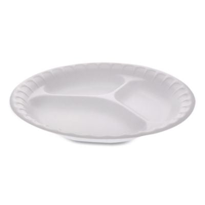 PCT0TH10011 Placesetter Satin Non-Laminated Foam Dinnerware, 3-Compartment Plate, 9" dia, White, 500/Carton PACTIV EVERGREEN CORPORATION