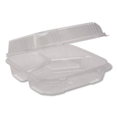 PCTYCI81123 ClearView SmartLock Hinged Lid Container, 3 Compartments, 5 oz/14 oz, 8.2 x 8.34 x 2,91, Clear, Plastic, 200/Carton