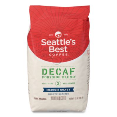 SEA11008565CT Port Side Blend Whole Bean Coffee, Decaffeinated Medium Roast, 12 oz Bag, 6/Carton