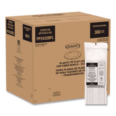 DCCPP2432BFL Plastic Lids for Compostable Fiber Containers, For 24 to 32 oz Containers, 8.28" Diameter x 0.51" h, Clear, 300/Carton