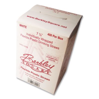 BSQ1245100 Individually Wrapped Straws, 7.75", Polypropylene, White, 400/box BERK ENTERPRISES INC
