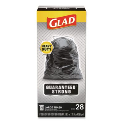 CLO78966BX Guaranteed Strong Large Drawstring Trash Bags, Three-Ply, 30 gal, 1.05 mil, 30 x 33, Black, 28/Box