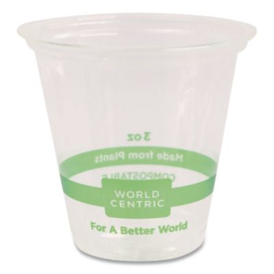 WORCPCS3 PLA Clear Portion Cups, 3 oz, Plastic, Clear, 2,500/Carton WORLD CENTRIC