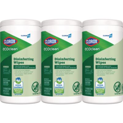 CLO60787CT CloroxPro EcoClean Disinfecting Wipes, 1-Ply, 7 x 8, Unscented, White, 3/Carton