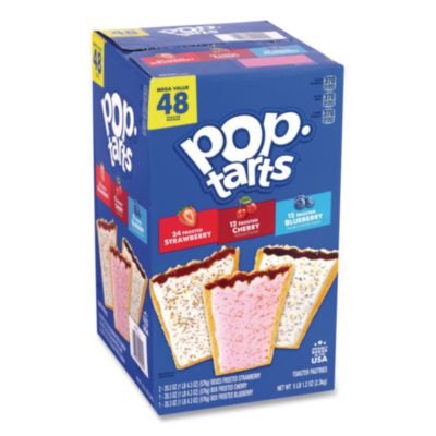 GRR22002628 Pop Tarts, Assorted Flavors: Strawberry, Blueberry Cherry, 5 lb 1.2 oz Box, 48 Pastries/Carton