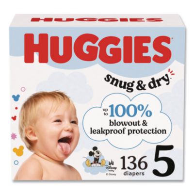 KCM56458 Snug and Dry Diapers, Size 5, 27+ lbs, 136/Carton KIMBERLY CLARK