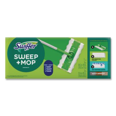 PGC16516KT Sweep and Mop 2-in-1 Dry + Wet Floor Mopping and Sweeping Kit, 12.4 x 2.95 Mop Head, Silver Plastic Handle PROCTER & GAMBLE