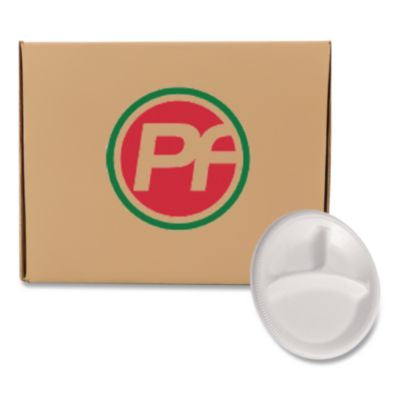 PST12201 Foam Dinnerware, 3-Compartment Plate, 9" dia, White, 125/Sleeve, 4 Sleeves/Pack PLASTIFAR SA