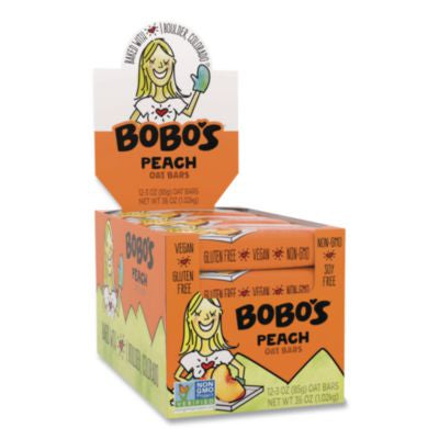 BBO00058 Oatmeal Bars, Peach, 3 oz Individually Wrapped, 12/Box BOBO'S
