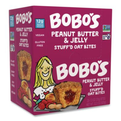 BBO00216 Stuff'd Oatmeal Bites, Peanut Butter and Jelly, 1.3 oz Individually Wrapped, 25/Box BOBO'S