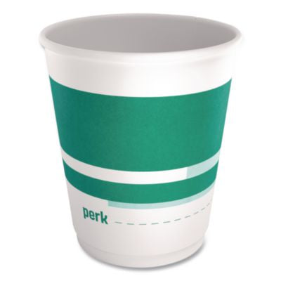PRKPK60910CT Insulated Paper Hot Cups, 10 oz, White/Teal, 480/Carton PERK