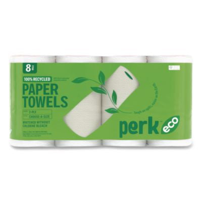 PRKPK63227 Eco Recycled Paper Towels, 2-Ply, 11 x 5.9, White, 156 Sheets/Roll, 8 Rolls/Pack PERK