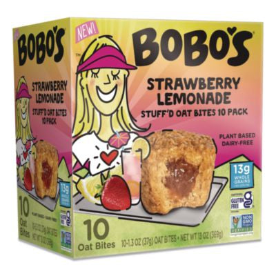BBOBBO00543 Stuff'd Oatmeal Bites, Strawberry Lemonade, 1.3 oz Individually Wrapped, 10/Box BOBO'S