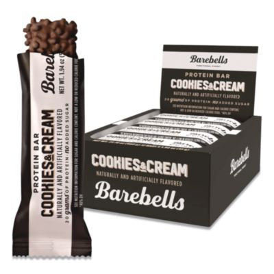BEBVTN42964 Cookies and Cream Protein Bars, 1.9 oz Individually Wrapped, 12/Box BAREBELLS FUNCTIONAL FOODS