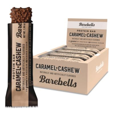 BEBVTN42966 Caramel Cashew Protein Bars, 1.94 oz Individually Wrapped, 12/Box BAREBELLS FUNCTIONAL FOODS