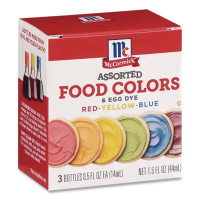 MKCMCM05308 Food Coloring, Red/Yellow/Blue, 0.5 oz Bottle, 3/Box MCCORMICK & CO