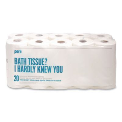 PRK24388712 Septic Safe Toilet Paper, 1-Ply, White, 1,000 Sheets/Roll, 20 Rolls/Pack PERK