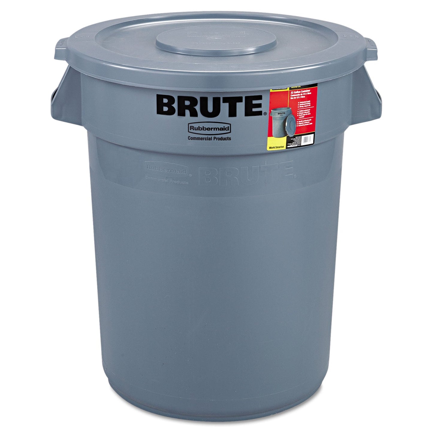 RCP863292GRA Brute Container with Lid, 32 gal, Plastic, Gray RUBBERMAID COMMERCIAL PROD.