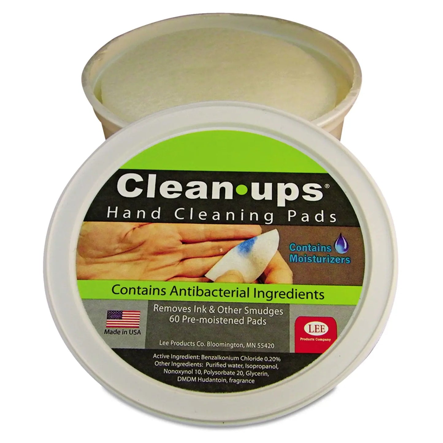 LEE10145 Clean-Ups Hand Cleaning Pads, Cloth, 1-Ply, 3" dia, Mild Floral Scent, 60/Tub LEE