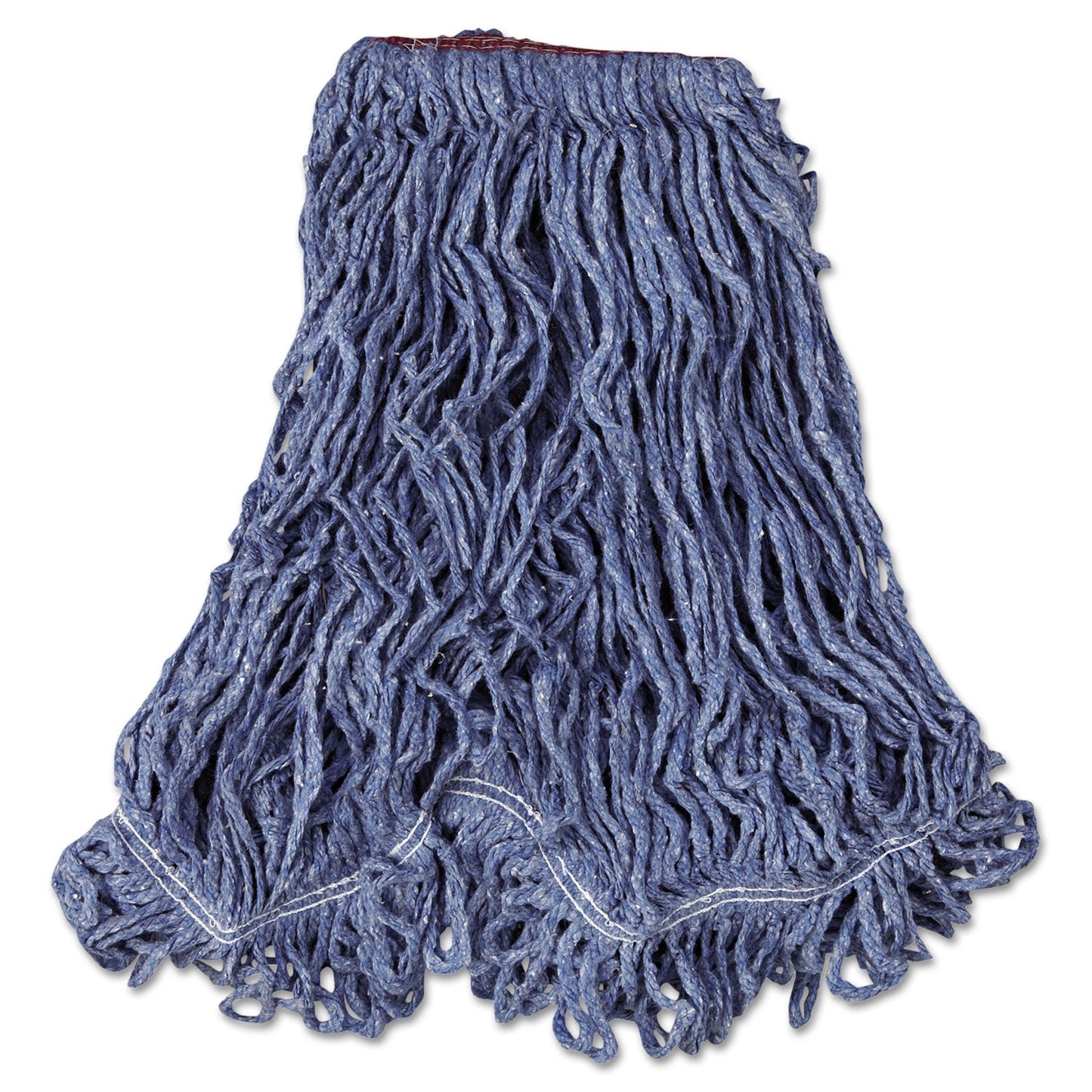 RCPD213BLU Super Stitch Blend Mop Head, Cotton/Synthetic, Large, 1" Red Headband, Blue, 6/Carton RUBBERMAID COMMERCIAL PROD.