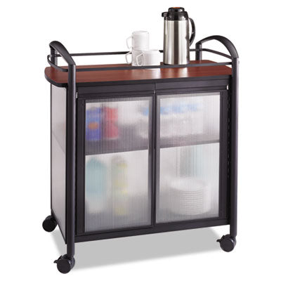 SAF8966BL Impromptu Refreshment Cart/Machine Stand, Engineered Wood, 3 Shelf, 34 x 21.25 x 36.5, Cherry/Black