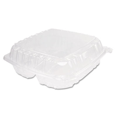 DCCC95PST3 ClearSeal Hinged-Lid Plastic Containers, 3 Compartments, 9.4 x 8.9 x 3, Plastic, 100/Bag, 2 Bags/Carton DART