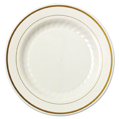 WNAMP6IPREM Masterpiece Plastic Plates, 6" Dia, Ivory/gold, 10/pack, 15 Packs/carton