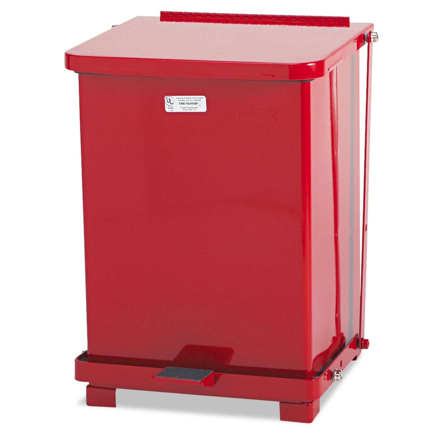 RCPST7EPLRED Defenders Heavy-Duty Steel Step Can, 4 gal, Steel, Red RUBBERMAID COMMERCIAL PROD.