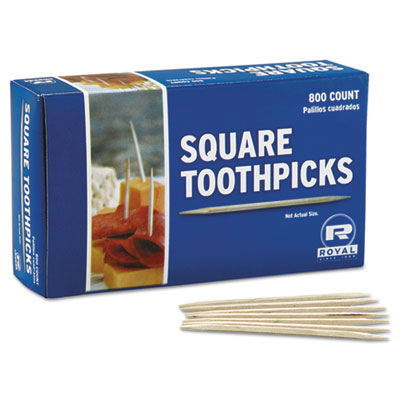 RPPR820SQ Square Wood Toothpicks, 2.75", Natural, 800/box, 24 Boxes/carton AMERCAREROYAL
