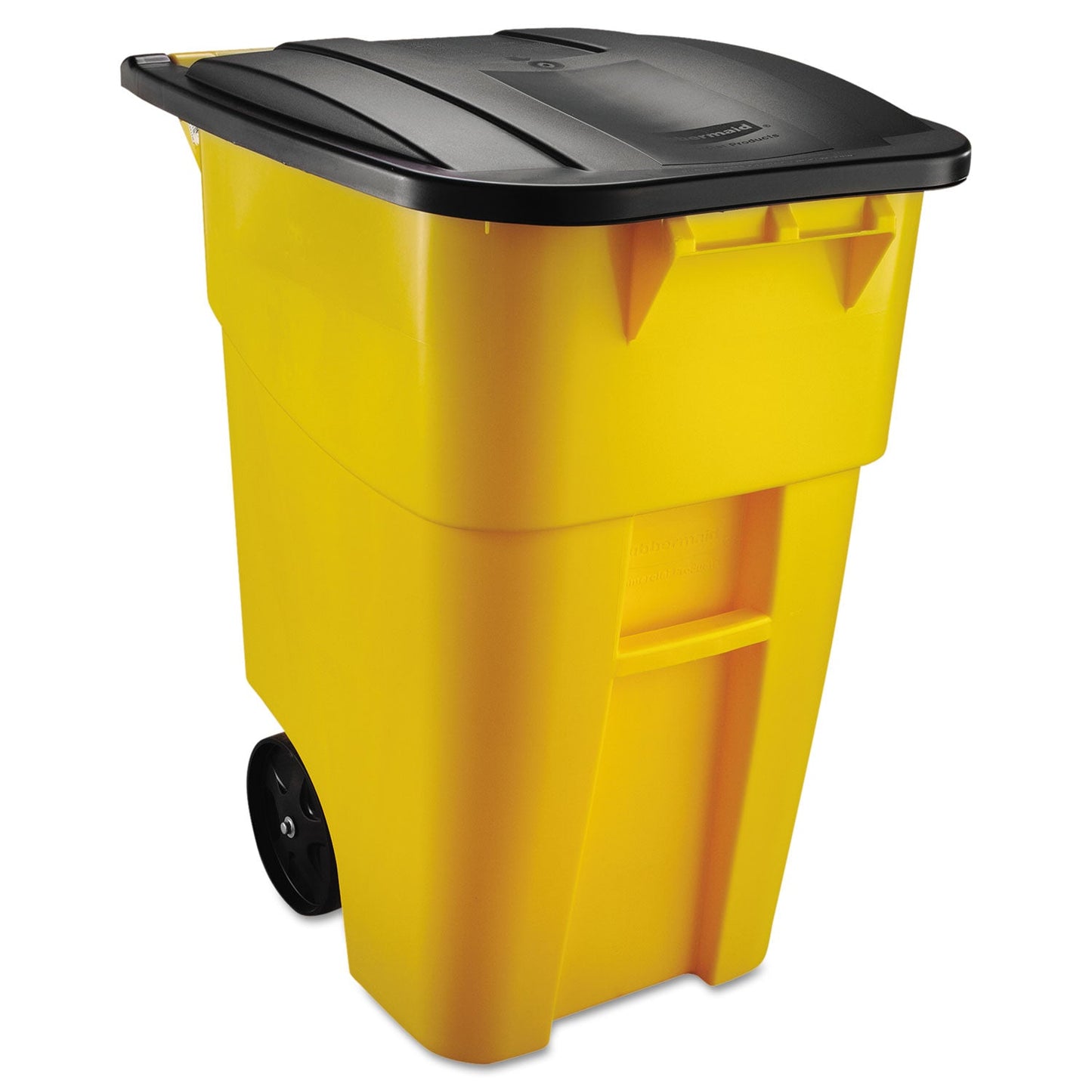 RCP9W27YEL Square Brute Rollout Container, 50 gal, Molded Plastic, Yellow RUBBERMAID COMMERCIAL PROD.