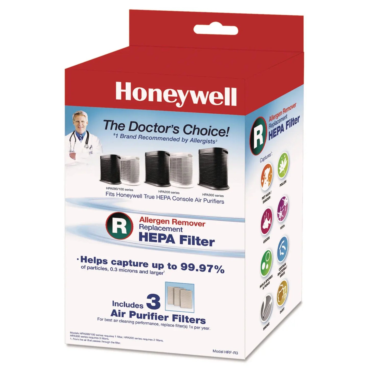 HWLHRFR3 Allergen Remover Replacement HEPA Filters, 6.75 x 10.3, 3/Pack Honeywell