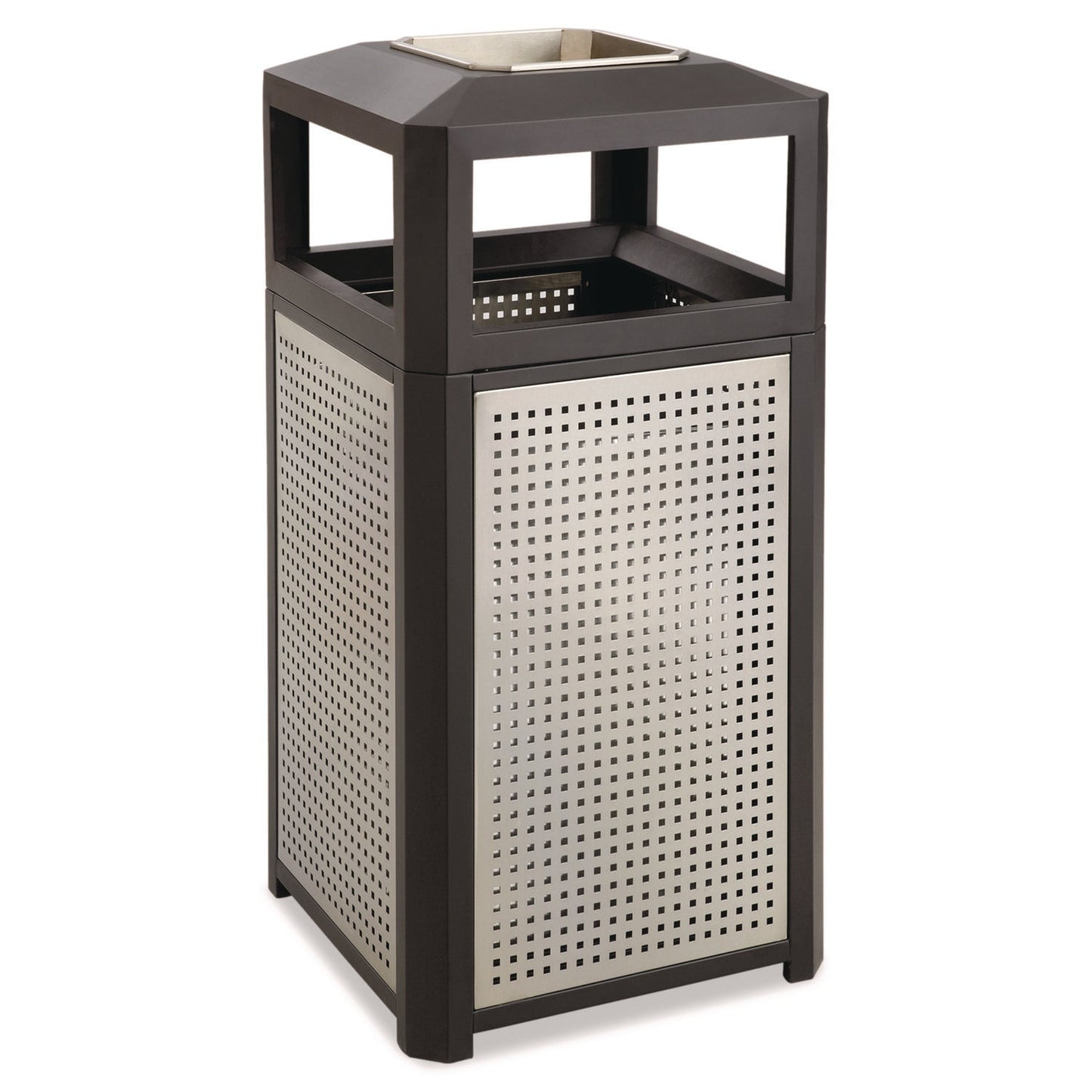 SAF9935BL Evos Series Steel Waste Container, 38 gal., Steel, Powder Coated Finish, Black Safco